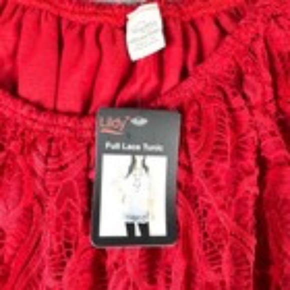 Lildy Womens XL Red Lace Off Shoulder Tunic Top Boho Romantic Holiday Party NWT - Picture 2 of 11